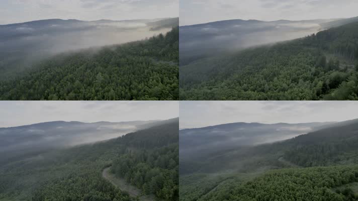 美丽大自然、开阔山脉、云山雾绕