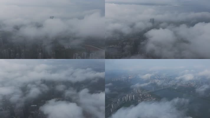 4K航拍广西南宁云雾之下的城市风光