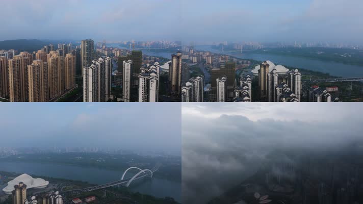 4K航拍雾气之下的南宁城市风光