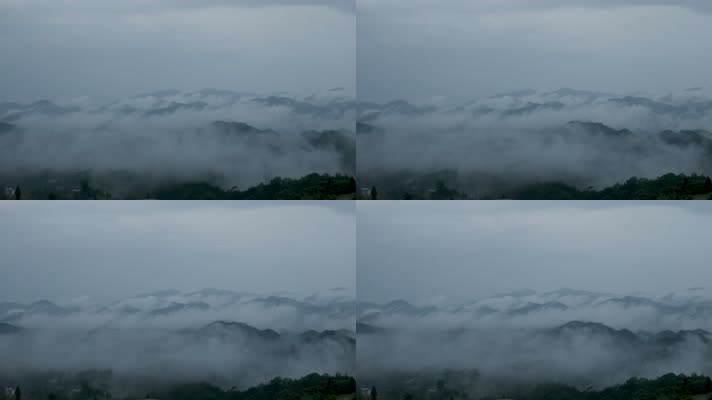 俯瞰云层叠满大自然的山峰山脉延时