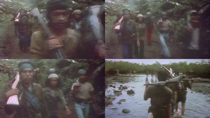 柬越战争柬埔寨游击队民兵武装行军准备战斗