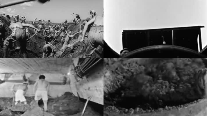 抗日战争日军挖掘修筑修建地下掩体防御工事