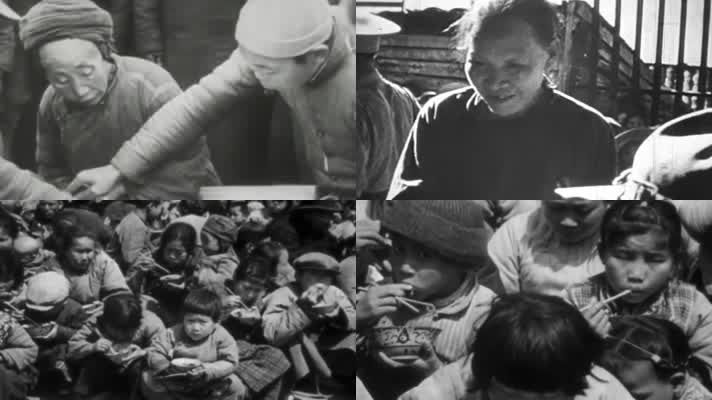 抗日战争日军暴行自然灾害难民营领取粮食