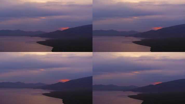 4K航拍新疆赛里木湖晚霞日落自然美景