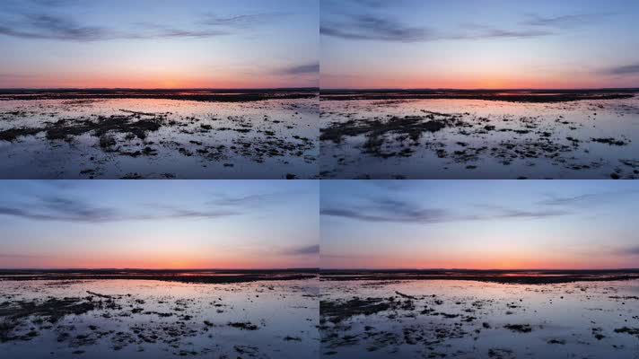 草原晨曦静静的湿地水泊