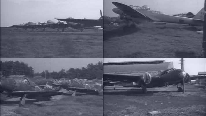 抗日战争日本日军战败机场跑道缴获战斗机