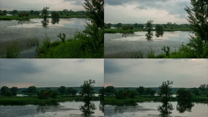 湿地河流辽河七星湿地乌云下雨