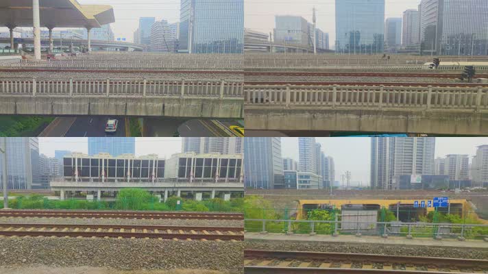 火车动车高铁行驶出站车窗外的风景风光视频
