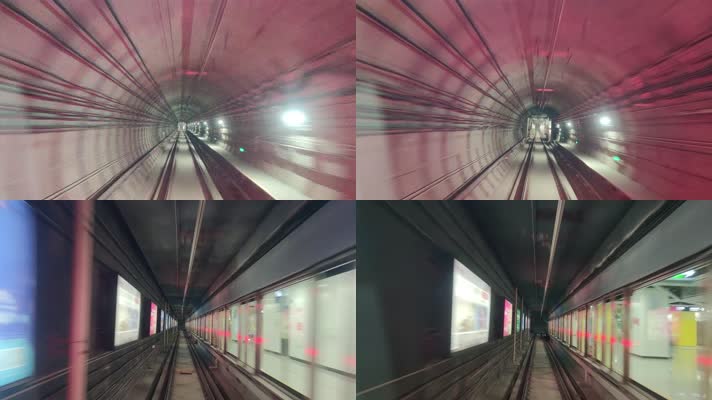 唯美城市地铁高铁动车列车交通隧道穿梭行驶