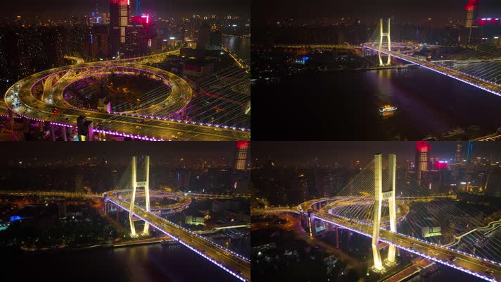 上海市黄浦区黄浦江南浦大桥桥梁夜晚夜景车