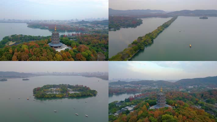 浙江省杭州市西湖景区三潭印月雷峰塔自然风