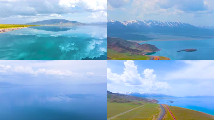 4K航拍新疆赛里木湖湖泊镜面美景