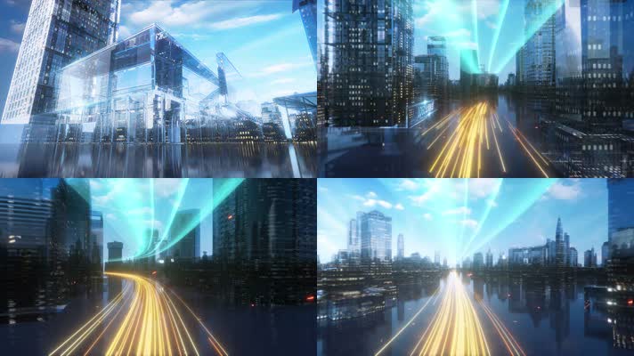 三维房地产建筑科技城市光线穿梭动画