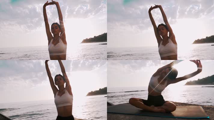 清晨女人在海边练习瑜伽02