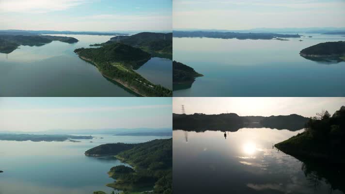武当太极湖夕阳美景航拍