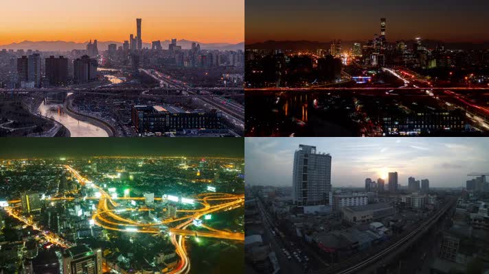 城市交通从黄昏到夜晚的时间流逝