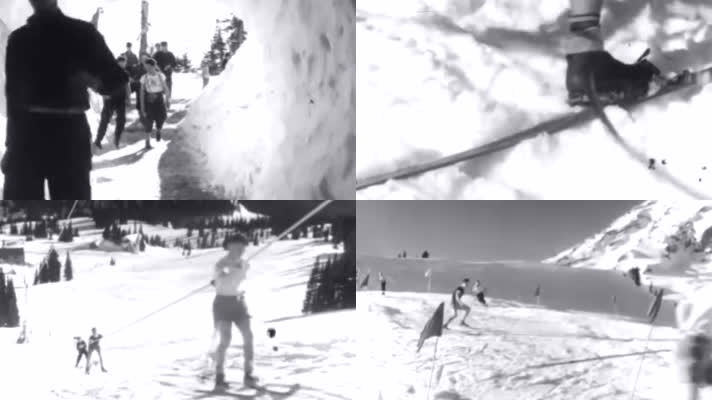 30年代校园学校滑雪运雪上项目运动会比赛