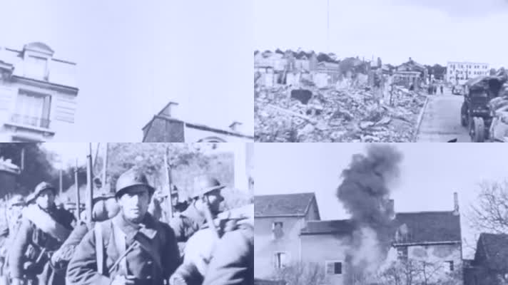 1940年德国入侵法国战败炸毁城市街道建筑