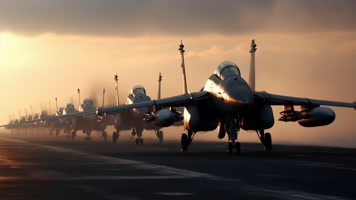 11.4k战斗机起飞降落夕阳唯美创意素材