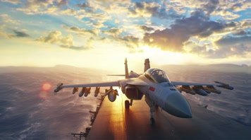 4k战斗机起飞降落夕阳唯美创意素材