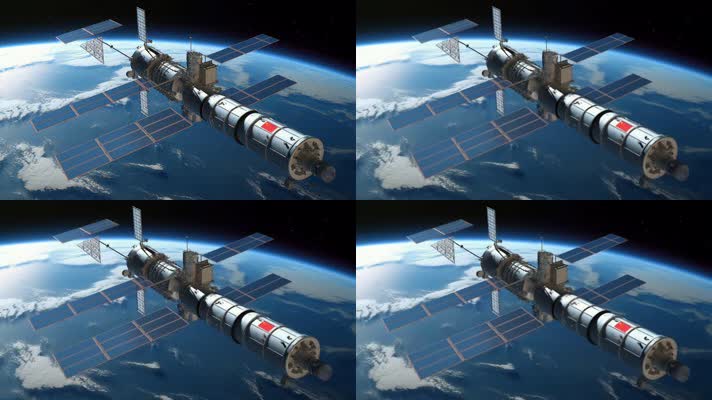 4k航天器在太空中绕地球轨道航行创意素材（
