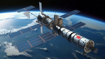 4k航天器在太空中绕地球轨道航行创意素材（