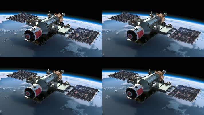4k航天器在太空中绕地球轨道航行创意素材（
