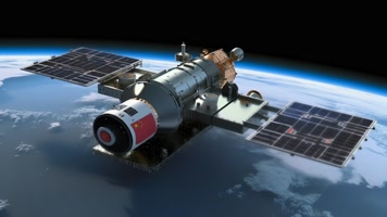 4k航天器在太空中绕地球轨道航行创意素材（