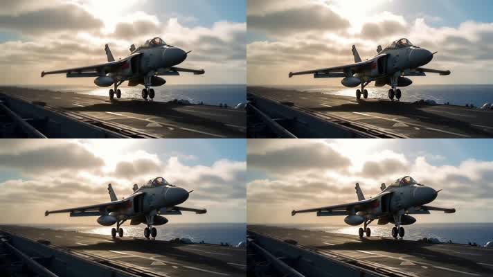 4k战斗机起飞降落夕阳唯美创意素材
