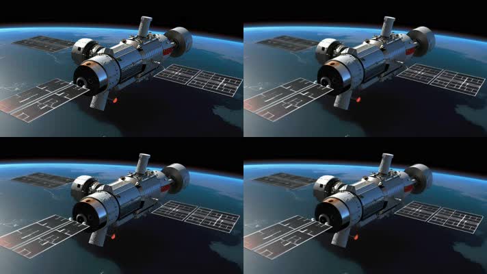 4k航天器在太空中绕地球轨道航行创意素材（
