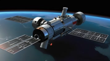 4k航天器在太空中绕地球轨道航行创意素材（