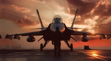 4k战斗机起飞降落夕阳唯美创意素材