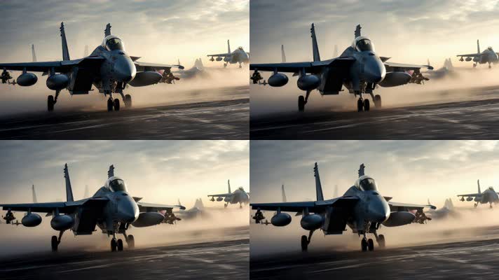 12.4k战斗机起飞降落夕阳唯美创意素材