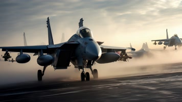 12.4k战斗机起飞降落夕阳唯美创意素材