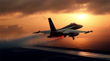 4k战斗机起飞降落夕阳唯美创意素材