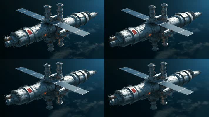 4k航天器在太空中绕地球轨道航行创意素材（