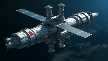 4k航天器在太空中绕地球轨道航行创意素材（