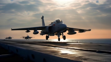 4k战斗机起飞降落夕阳唯美创意素材