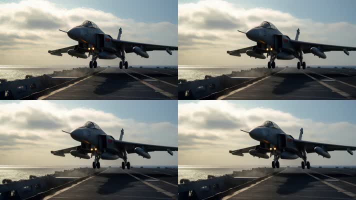 4k战斗机起飞降落夕阳唯美创意素材
