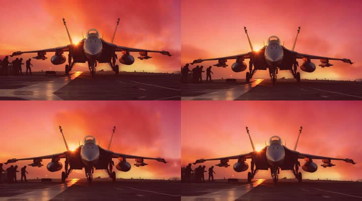 4k战斗机与飞行员夕阳唯美创意素材