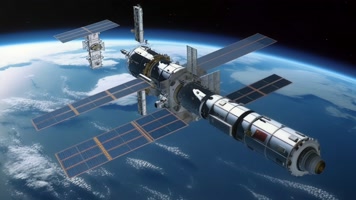 4k航天器在太空中绕地球轨道航行创意素材（