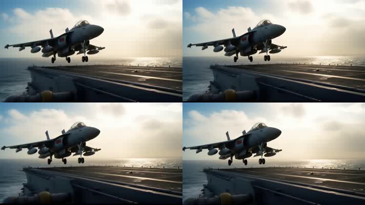 4k战斗机起飞降落夕阳唯美创意素材