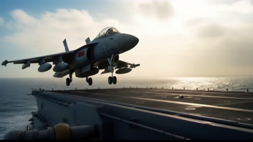 4k战斗机起飞降落夕阳唯美创意素材