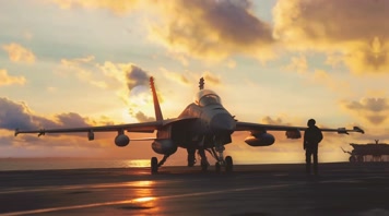 4k战斗机与飞行员夕阳唯美创意素材