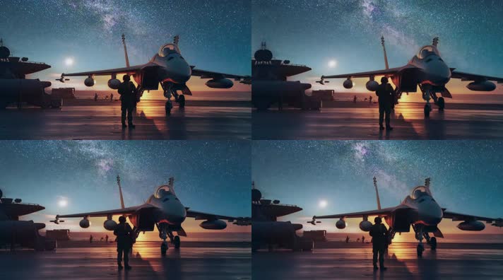 4k战斗机与飞行员夕阳唯美创意素材
