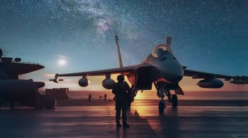 4k战斗机与飞行员夕阳唯美创意素材