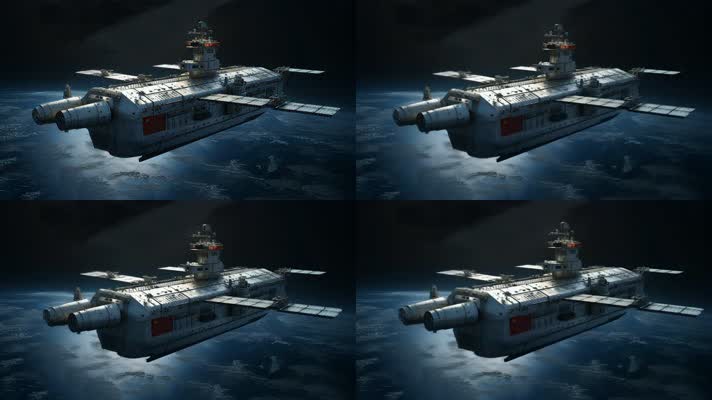 4k航天器在太空中绕地球轨道航行创意素材（