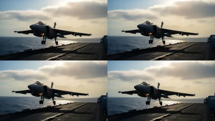 4k战斗机起飞降落夕阳唯美创意素材