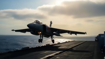 4k战斗机起飞降落夕阳唯美创意素材