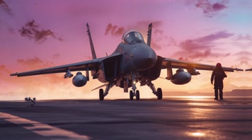 4k战斗机与飞行员夕阳唯美创意素材